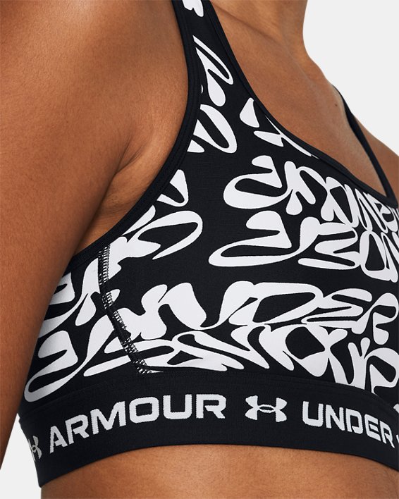 Women's Armour® Mid Crossback Printed Sports Bra in Black image number 8